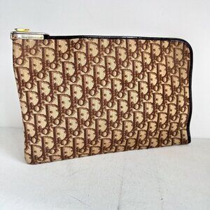 Vintage Christian Dior Logo Print Canvas Clutch Unisex
